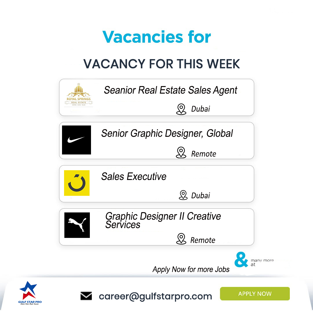 "Latest job vacancies in Dubai and remote – Apply now for sales, real estate, and design roles."