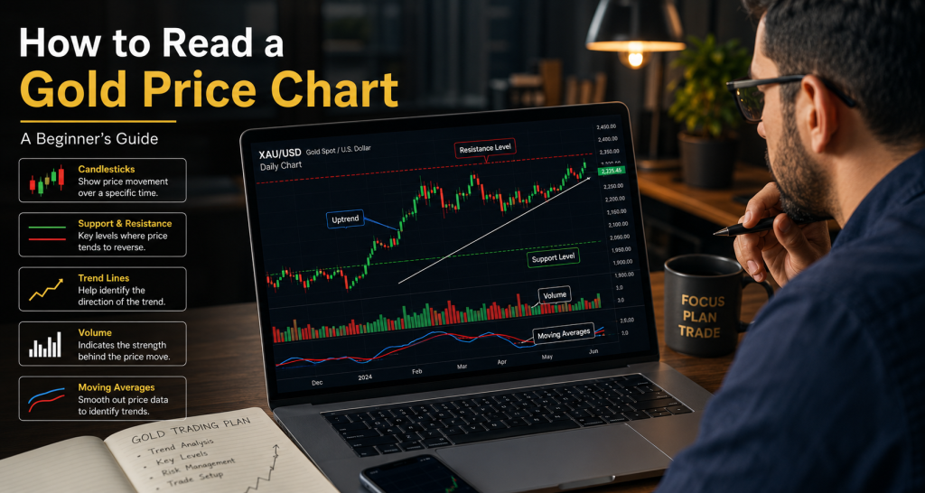Gold trading chart showing XAU/USD market analysis and online gold trading strategies in 2026